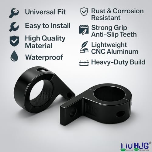 Image of LIU HJG Fog Light Clamp Kit with Rubber Insert - Adjustable Bracket Universal for Motorcycle, Car, Jeep, SUV & Off-Road Vehicles | Durable Aluminum (Pack of 1 Set)