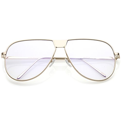 zeroUV - Oversize Full Metal Flat Top Clear Flat Lens Aviator Glasses 60mm