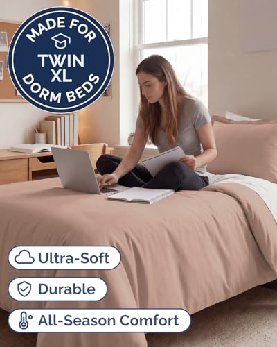 Image of Duvet Cover Twin /Twin XL Size Set - Extra Soft Twin /Twin XL Duvet Cover 68 inch x 90 inch with 1 Pillow Sham for Women, Men, Kids & Teens - Comfy, Easy-Care & Fade Free with Zipper Closures and Ties (Mauve)