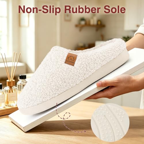 Image of Evshine Memory Foam Fuzzy Slippers for Women Curly Fleece House Shoes | Indoor Outdoor, Comfy and Warm Fur Lining, Non-slip Rubber Sole, Bedroom Slip on, Cozy, Cushioned, Machine Washable