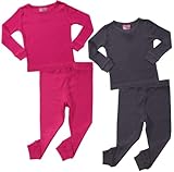 Sweet & Sassy Toddler Baby Girls Thermal Underwear Set - 4 Piece Warm Thermal Top and Bottoms Thermals for Kids (12M-4T), Size 3T, Hot Pink/Charcoal