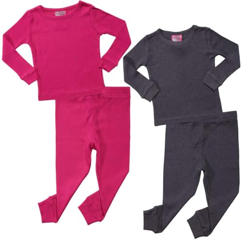 Sweet & Sassy Toddler Baby Girls Thermal Underwear Set - 4 Piece Warm Thermal Top and Bottoms Thermals for Kids (12M-4T), Size 18 Months, Hot Pink/Charcoal