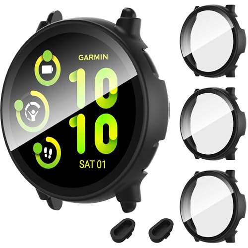 AIDOWU 3 Pack for Garmin Vivoactive 5 Cases with 9H Tempered Glass Screen Protector Cover Touch Sensitive Scratch Resistant Ultra-Thin Hard PC Case for Garmin Vivoactive 5