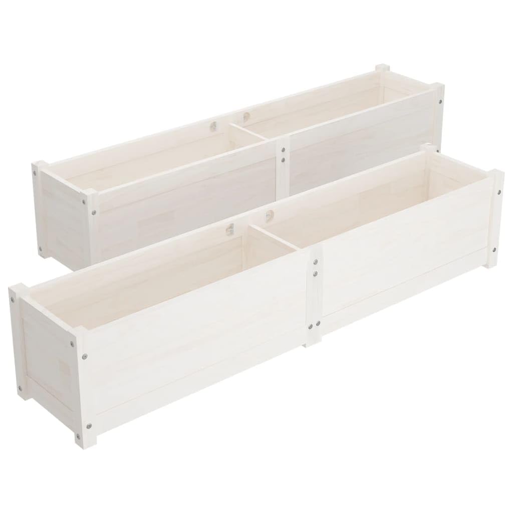 vidaXL 2-Piece Garden Raised Beds in White, Solid Pinewood Constructed, Ideal for Outdoors, Spacious Flower Boxes, Easy Assembly Required