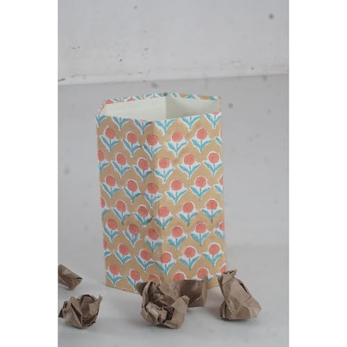 Image of Floral Hand Block Printed 3.3 Gallon Decorative Waste Basket - Eco-Friendly Cardboard Trash Can, Plastic-Free & Sustainable, Perfect for Christmas and Housewarming Gifts (1, Yellow Blue FLOWAR)