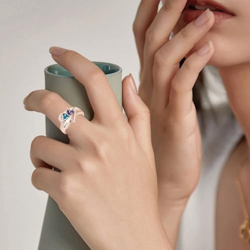 Custom Birthstone Promise Rings for Her Solid 10k 14k 18k Gold Engraved 2 Names Personalized 2 Heart Birthstones Christmas For Mom Wife Lover3