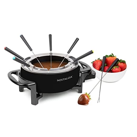 Nostalgia 12-Cup Electric Fondue Pot Set for Cheese & Chocolate - 8 Color-Coded Forks, Temperature Control - Stainless Steel Kitchen Gadgets and Appliances for Hors d'Oeuvres and More – Black