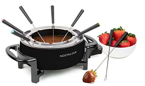 Nostalgia 12-Cup Electric Fondue Pot Set for Cheese & Chocolate - 8 Color-Coded Forks, Temperature...