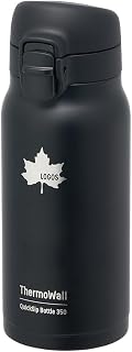 ロゴス（LOGOS） ThermoWall 真空断熱 ワンタッチボトル （Type603）350ml ブラック 81286031 キャンプ マグボトル 超薄型 スリム設計 軽量 保冷 保温 直飲
