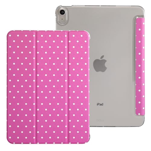 case for iPad Air 11 inch (M4 2026/M3 2025/M2 2024) iPad Air 10.9-inch (5th/4th Gen, 2022/2020), Slim Scratch-Resistant Hard PC Translucent Back Shell Smart Cover Wake/Sleep,Hot Pink White dots