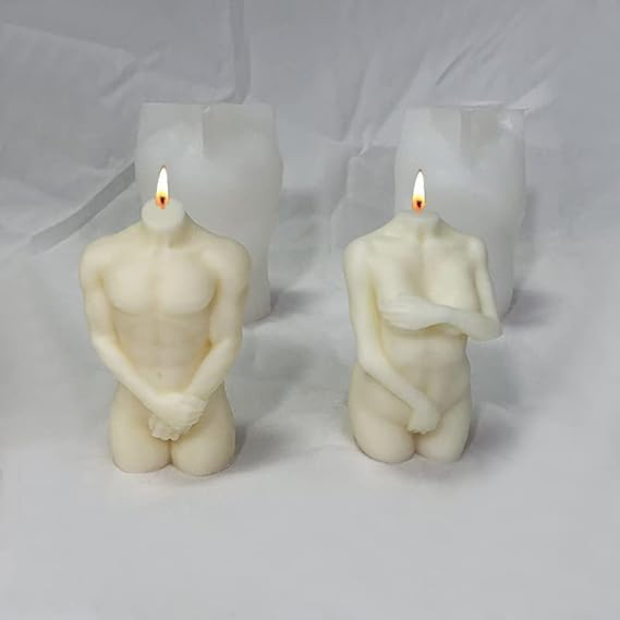 Cestony 2Pcs 3D Muscle Male and Shy Female Body Shape Candle Silicone Molds for DIY Candle Resin Pillar Aromatherapy Candles Wax Soap Flower Specimen Clay Craft Desk Decor Making Tools