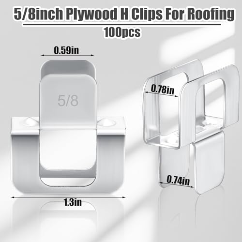 Image of Hicarer 100 Pcs Plywood H Clip for Roofing Panel Plywood, Silver, 5 /8 Inch