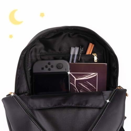 BelugaDesign Moon Backpack | Cute Black Anime Cat Ears | School Supplies Work Cosplay Book Handbag Bag | Faux Leather for Girls Teens Women | Adjustable Shoulder Strap with Top Handle & Pockets by BelugaDesign - Used condition - Image 3