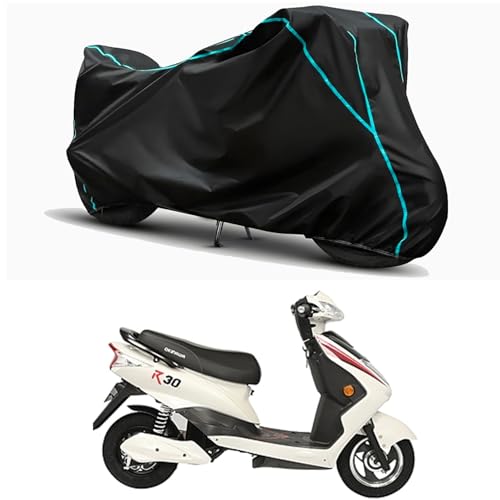 Image of Waterproof Bike Body Cover Compatible for | Okinawa R30 | Taffeta Fabric, Sky Piping Design, Bottom Elastic Fit | Dustproof, Sun UV & Rain Protection for All Weather.