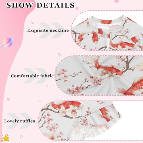 Koi Fish Pink Cherry Blossom Girls Long Sleeve Rashguard Swimsuit UV Protection One-Piece Swimwear B04050734