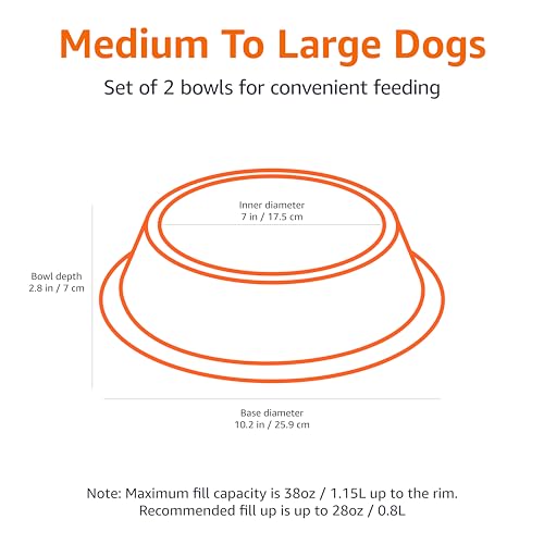 Amazon Basics Stainless Steel Non-Skid Pet Dog Water And Food Bowl, 2-Pack (10 x 2.8 Inches), Each Holds Up to 38oz - Image 3
