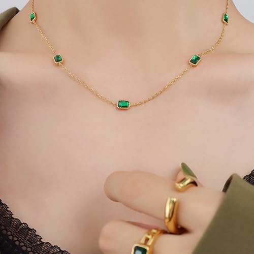 Gold Charm Pendent Choker Necklace for Women, Trendy Emerald Pearl Blue Charms Rhinstone Necklaces Prom Holiday Fashion Jewelry Birthday Gift3