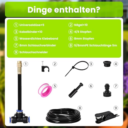 YONHESHI Bewässerungssystem- 360° Rundum-Bewässerung - Wassersparend,für Garten, Gewächshaus,balkon garten, Hochbeet & Blumenkübel (Schlauch 4.8M)