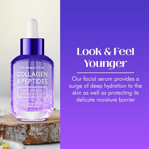 Collagen & Peptides Serum For Face - Dermatologist Tested, Anti-Aging, Hydrating & Repairing Treatment for Fine Lines & Wrinkles - Clean Beauty, Cruelty-Free Korean Skincare - 1.69oz