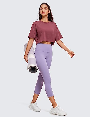 Image of CRZ YOGA Pima Cotton High Neck Crop T-Shirt | Workout, Naturally Soft, Loose Fit, Short Sleeve Tops for Women