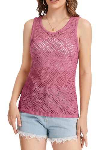 Image of Bosmeer Women's Hollow Sweater Vest Crochet Tank Tops Knit Out Sleeveless Cover Up Summer Boho Top Pullover