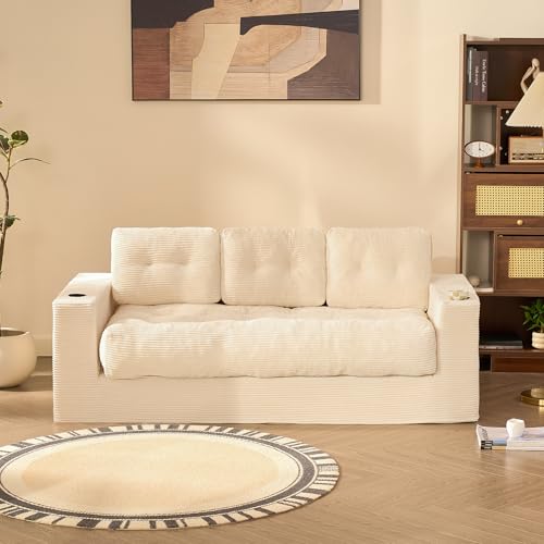 Litbird Canapé de Sol Compact 3 Places 190 cm, canapé modulable en Velours côtelé avec Dossier, sans Structure, avec Coussins et Porte-gobelets, idéal...