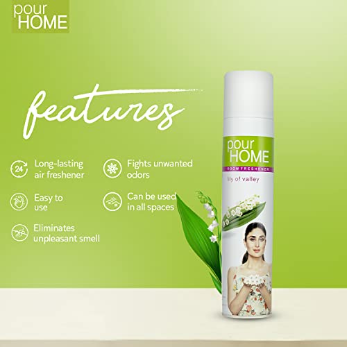 Image of POUR HOME Lily of Valley Room Air Freshener Spray - 220ML Each (Pack of 2) | Long-Lasting Fragrance - Reduces Odours - Suitable for Home & Office