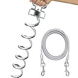 Eurmax USA Dog Tie Out Stake Bonus Dog Tie Out Cable Spiral Heavy Duty Anchor Kit for Dogs Saw Teeth Design Ground Anchor Stake for Trampolines, Canopy Tents,Car Ports (Silver)