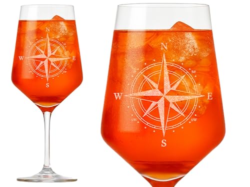 eXODA Vaso con grabado de rosa de los vientos apto para lavavajillas ideal para amantes de la náutica y noches elegantes con bebidas finas.