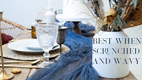 Ls Designs Rustic Cotton Gauze Cheesecloth Table Runner 36 Inch X 180 Inches (3 Ft X 15 Ft) Open Edge, Non-Seared, Wedding, Bridal Shower, Baby Shower, Wedding Drapery, Table Runner (Stone Slate Blue) #TOP3