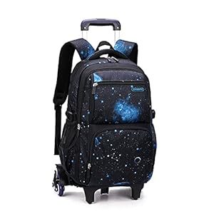VIDOSCLA Elementary Galaxy Teens Rolling Backpack Kids Boys Luggage with Wheels Trolly BookBag for School-6 Wheels