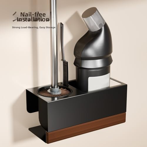 Brosse WC à ventouse avec support mural et manche en bois - 6