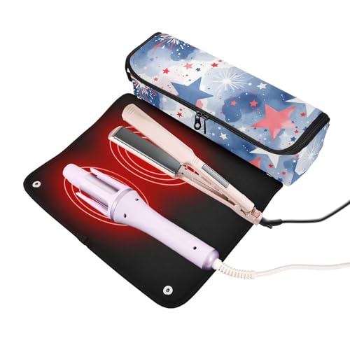 Bolsa de viaje para herramientas de cabello para mujer con tapete resistente al calor y gran capacidad. Organizador para planchas, alisadores, rizadores con patrón de fuegos artificiales acuarela, esencial para almacenamiento femenino. miniatura 2