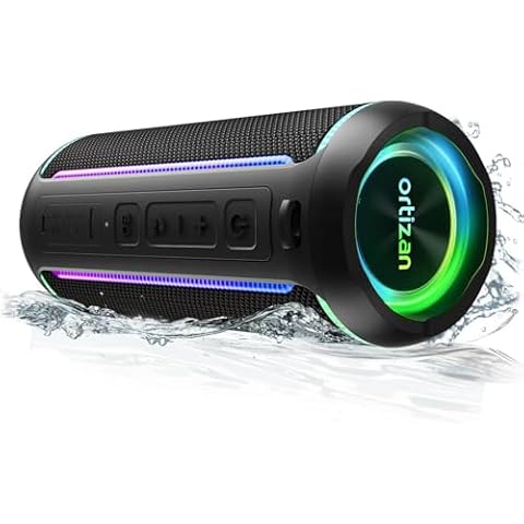 Ortizan Portable Bluetooth Speaker, 40W Loud Sound and Deep Bass, IPX7 Waterproof, True Wireless Stereo, Bluetooth 5.3, Colorful Flashing Lights, Preset EQ, USB Play, for Home, Outdoor, Party, Black Cover