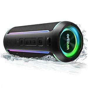 Ortizan Portable Bluetooth Speaker, 40W Loud Sound and Deep Bass, IPX7 Waterproof, True Wireless Stereo, Bluetooth 5.3, Colorful Flashing Lights, Preset EQ, USB Play, for Home, Outdoor, Party, Black