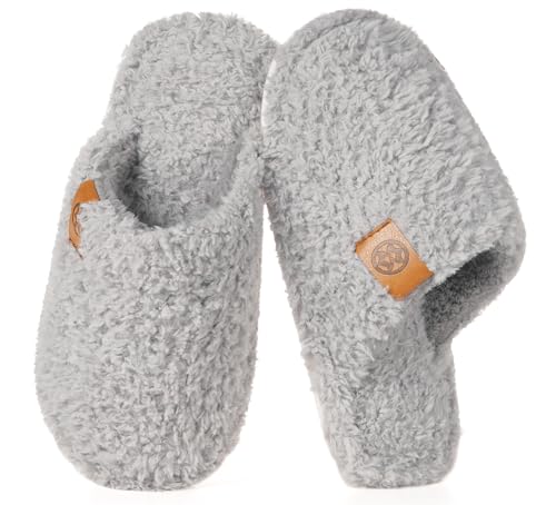 Dokela Fuzzy Kids Slippers Girls Boys Cozy House Slippers Plush Memory Foam House Shoes Non-slip Bedroom Indoor Outdoor,Light Grey,3637