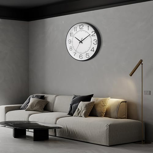 Image of HZDHCLH Modern Wall Clocks Battery Operated,10 inch White Clock for Wall,Silent Small Wall Clock for Living Room Bedroom Kitchen Office Nursery Decor | for Wall,Silent Small Wall Clock for Living Room Bedroom Kitchen Office Nursery Decor(Black and white)