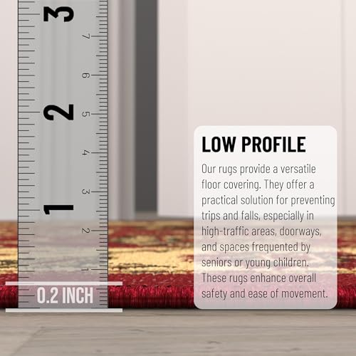 Ottomanson 3'3" x 4'7" Rugs for Living Room Oriental Area Rug for Bedroom - Non Slip Durable Large Floor Carpet for High Traffic Areas - Indoor Rug for Dining Room Kitchen Kids Playroom, Red