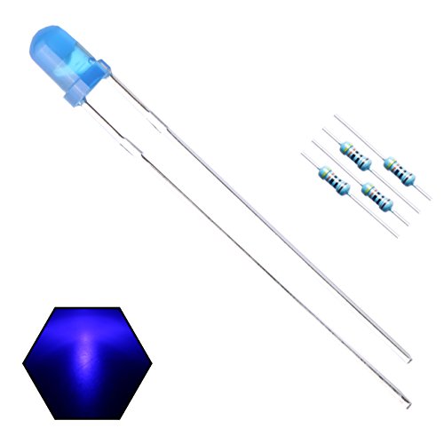 EDGELEC 100pcs 3mm Blue Blinking Diffused LED Diodes 1.5Hz Flash (Single Color Flashing) Round Lens 29mm Lead DC 3V Blink Bulb Lamp Light Emitting Diode +100pcs Resistors 430ohm for DC 6-12V Included