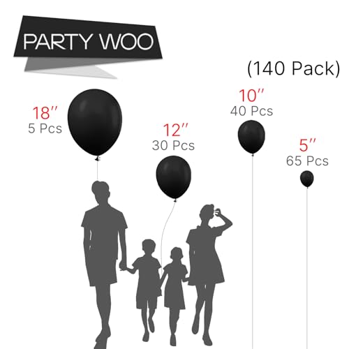 Partywoo 4711100088794 Black Balloons, 140 Pcs Matte Black Balloons Different Sizes Pack Of 18 Inch 12 Inch 10 Inch 5 Inch Black Balloons For Balloon Garland Balloon Arch As Birthday Party Decorations thumb #1