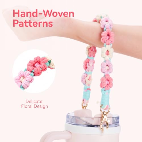 Image of Water Bottle Handle Strap Compatible with Owala & Stanley Cups | Hand-Woven Lanyards Silicone Cup Sling, Carrier, Holder with Strap for Outdoor Sports Camping Hiking Travel