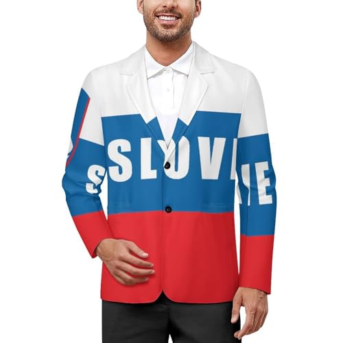 Slovenia Flag Classic Suits Blazer for Men Business Tuxedo Jacket Sport Coat Two Buttons