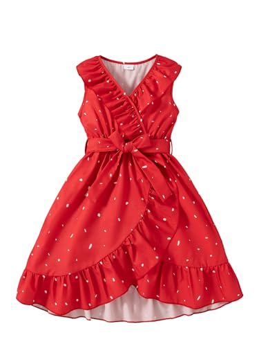 Toddler Girls Special Occasion Dresses with Belt Sleeveless V-Neck Ruffle Hem Elegant Dress
