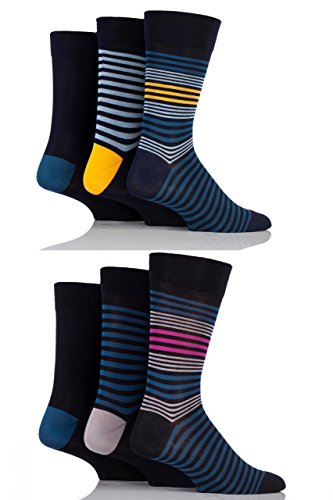 SockShop Mens 6 Pair Socks - Soft, Breathable & Cooling Bamboo Socks with a Gentle Comfort Cuff in Plains and Stripes, Bright and Colourful Multipack Mixed Stripe 7-11