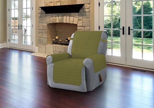 Linen Store Quilted Microfiber Pet Dog Couch Sofa Furniture Protector Cover with Tucks & Strap (Sage, Recliner)