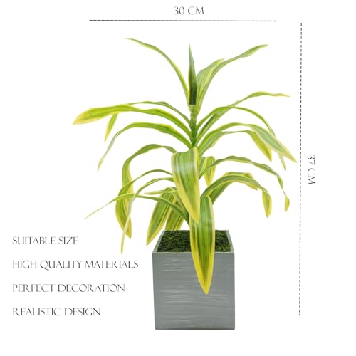 Image of KARP Artificial Potted Plants, 37Cm Height Mini Lily Bamboo Leaves Plant with Pots Home Decor, Indoor Artificial Ornamental Plant for Living Room, Office Desk & Bathroom, Decorative