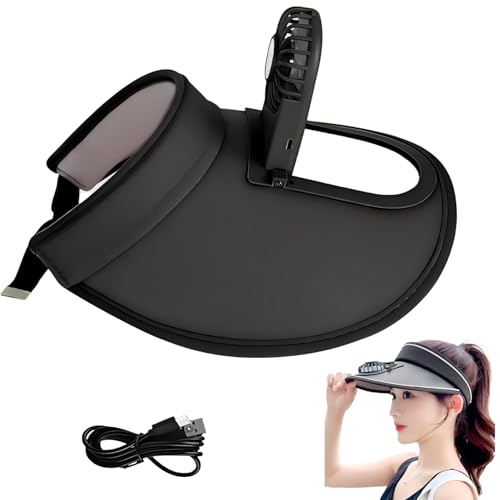 Ruutcasy Sun Visor Hat with Fan USB Fan Sun Visor Hat Visor Fan Visor Fan for All Adults Black