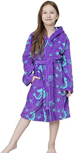 Arctic Paw Kids Girls Children Soft Hooded Bath Cover Up,Green Mermaid-Purple,XL(Ages 10-12)