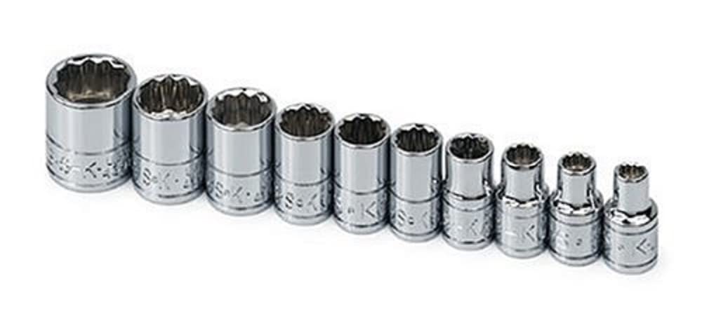 SK Tools USA 1/4" Drive, 10 Piece, 12 Point, Standard, SAE, Chrome Socket Set: 3/16" - 9/16" | 4946