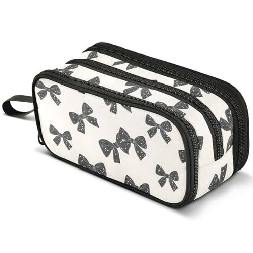 Image of ALAZA Black Bow Pattern Large Pencil Case, Pen Pouch Pencil Bag with 3 Compartments Pen Holder Organizer Stationery Bag